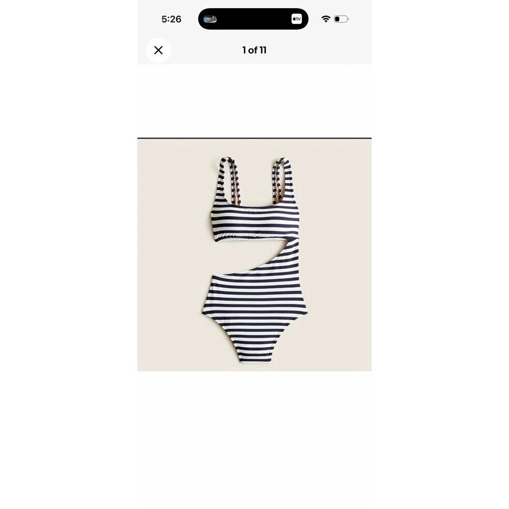 JCREW Women's Navy White Stripe Cutout One Piece Size 2 Swim Square Neck